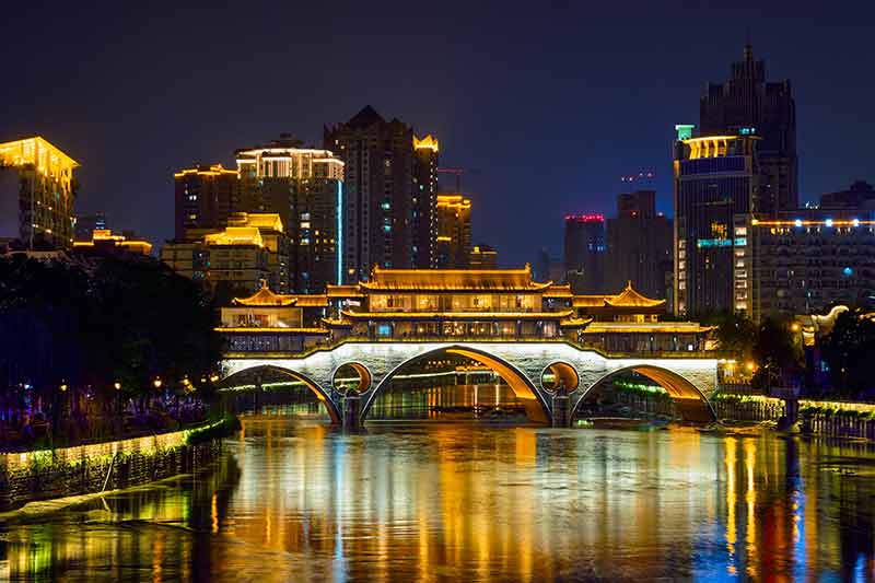 Anshun Bridge At Night, Chengdu, China