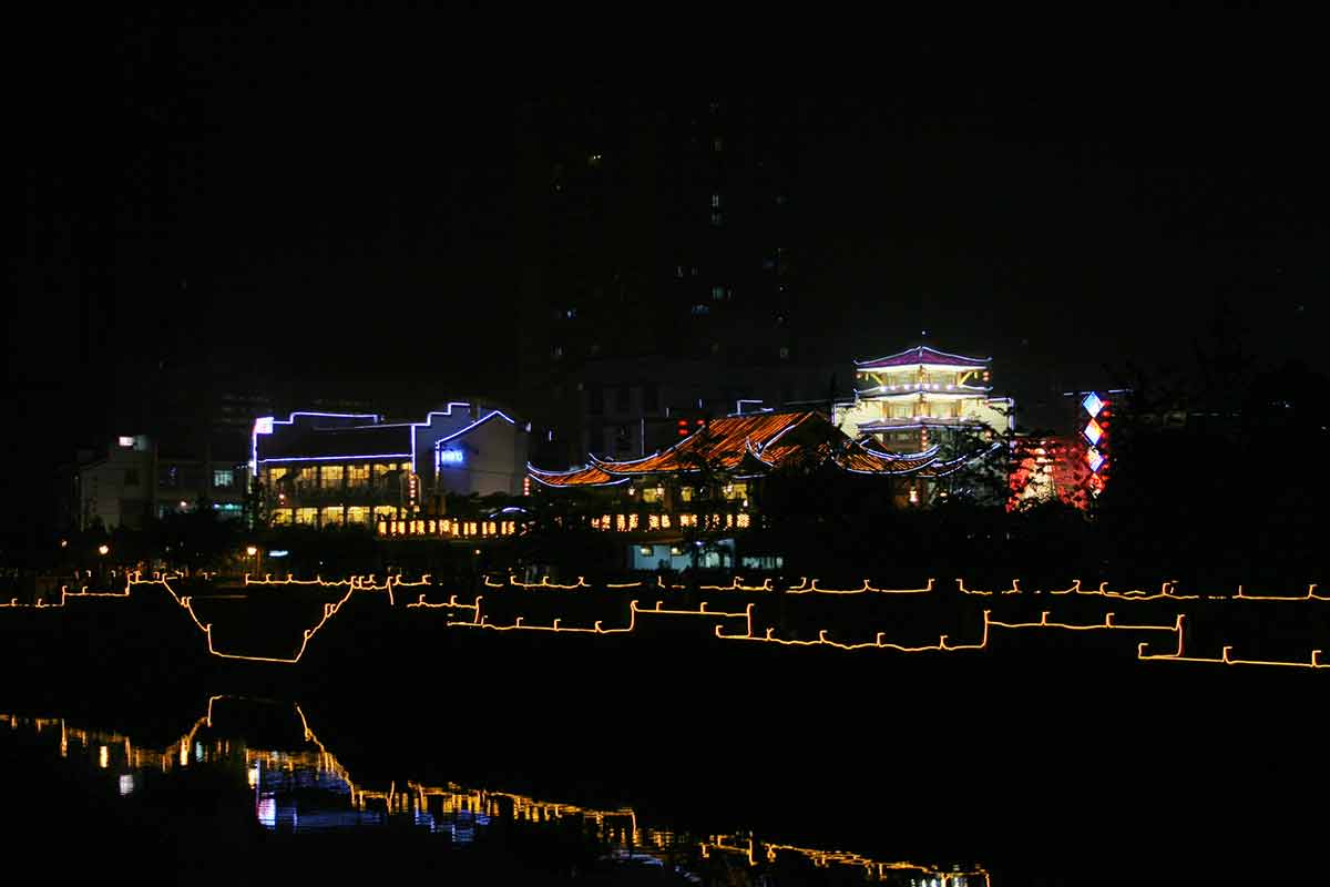 Illuminated Embankment In Chengdu, China