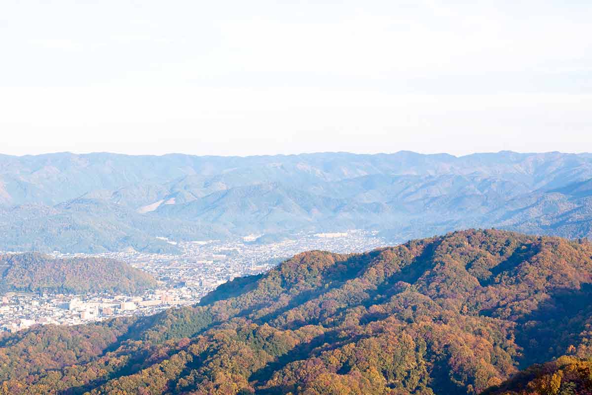 aerial view of Kyoto and the surrounding mountains