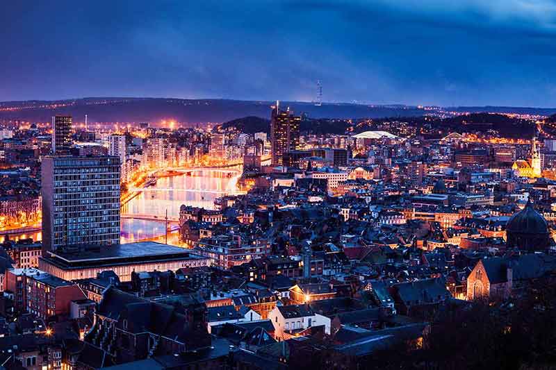 aerial view of Liege at night