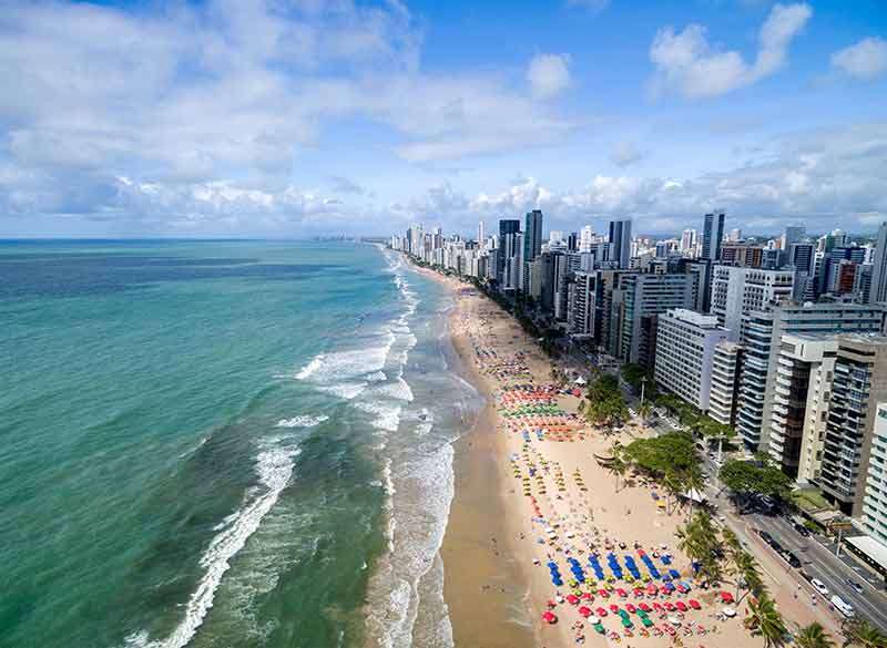 aerial view of recife beach and buildings
