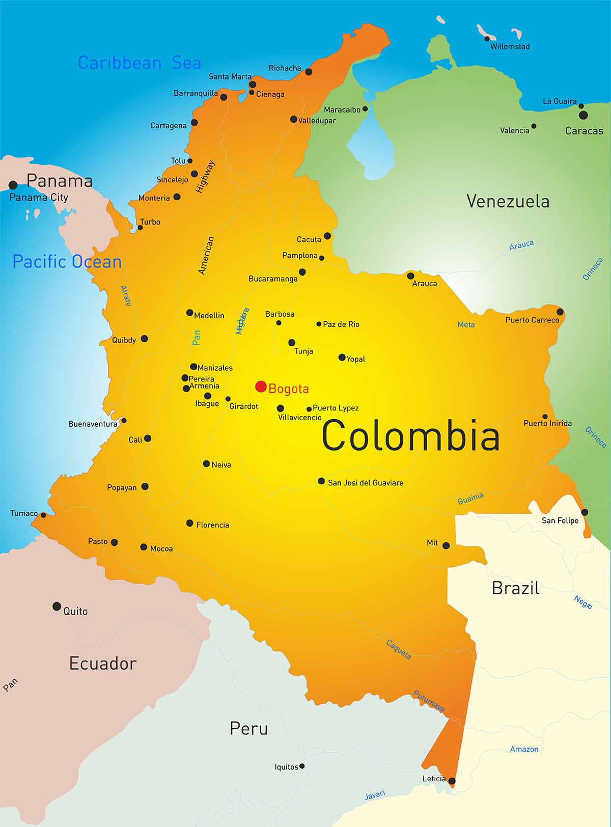 cities in colombia map