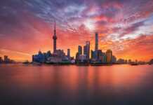 Sunrise Over Lujiazui Skyline And Huangpu River, Shanghai, China