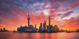 Sunrise Over Lujiazui Skyline And Huangpu River, Shanghai, China