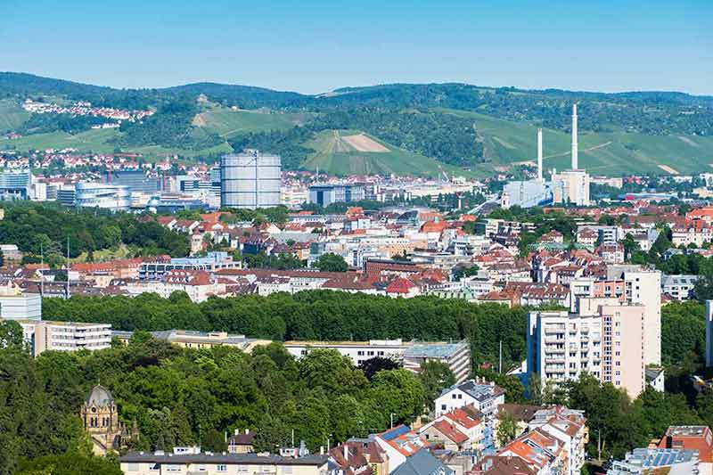 aerial view of Stuttgart City with hills in the background
