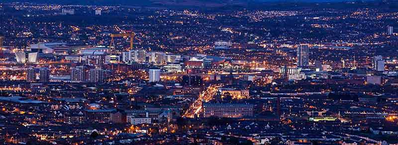 Aerial Panorama Of Belfast at night