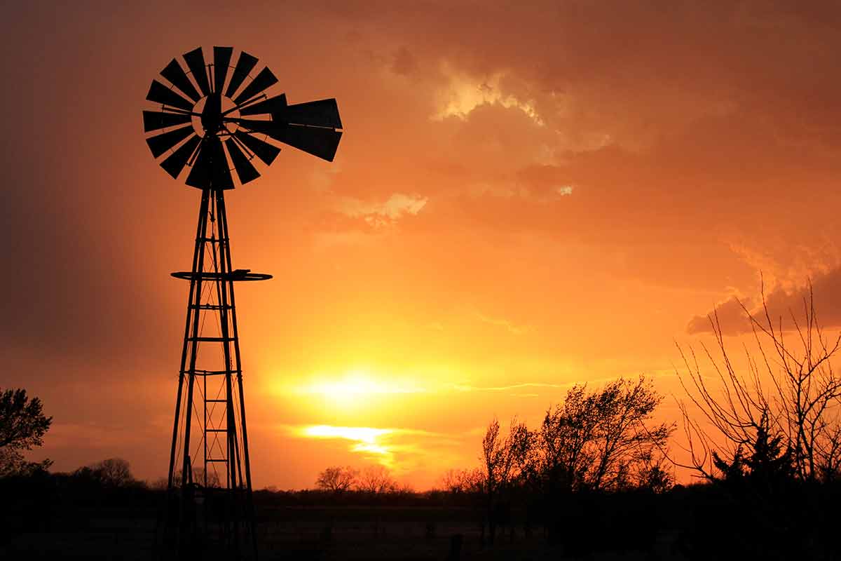 Golden Kansas Windmill Silhouette