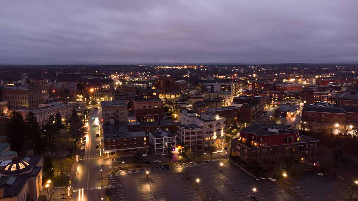 aerial view of Bangor at night