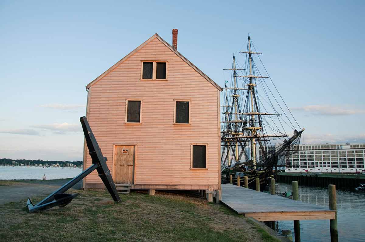 Old Galleon and timber building in salem port