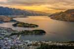 aerial view of Queenstown at sunset