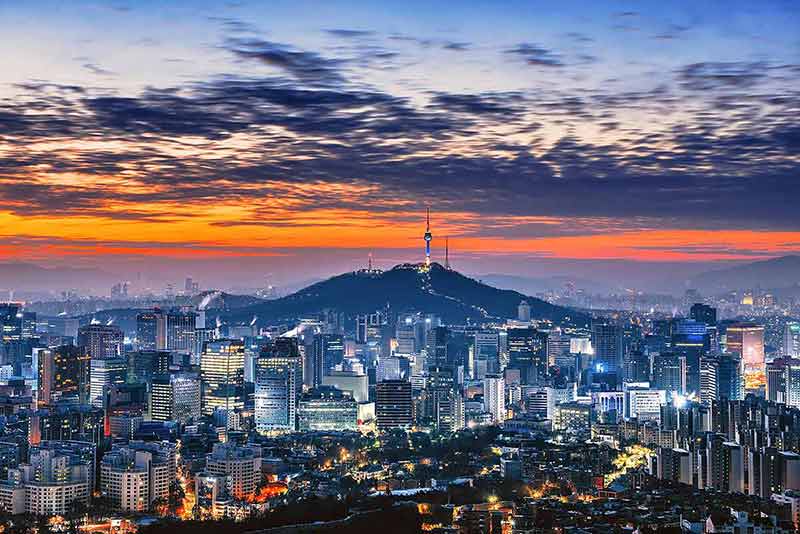 View Of Downtown Cityscape And Seoul Tower at night