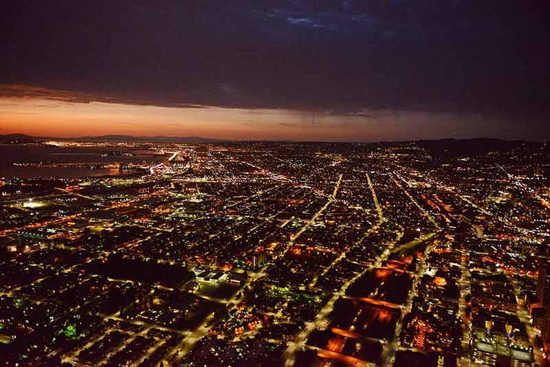 Oakland At Night aerial view