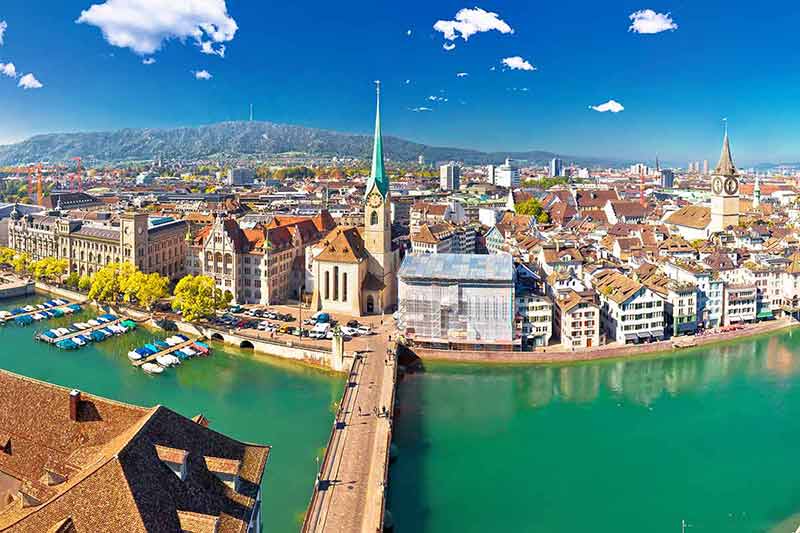 Zurich and Limmat river waterfront