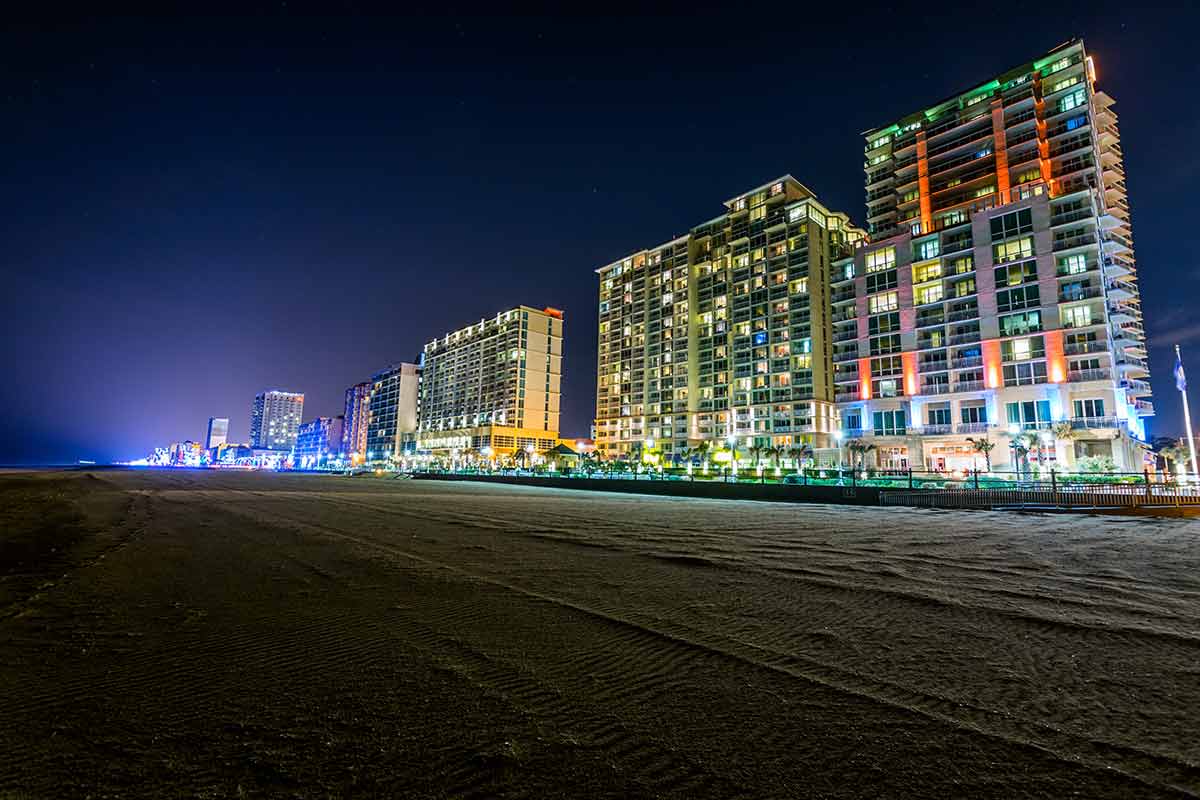 buildings on virginia beach at night