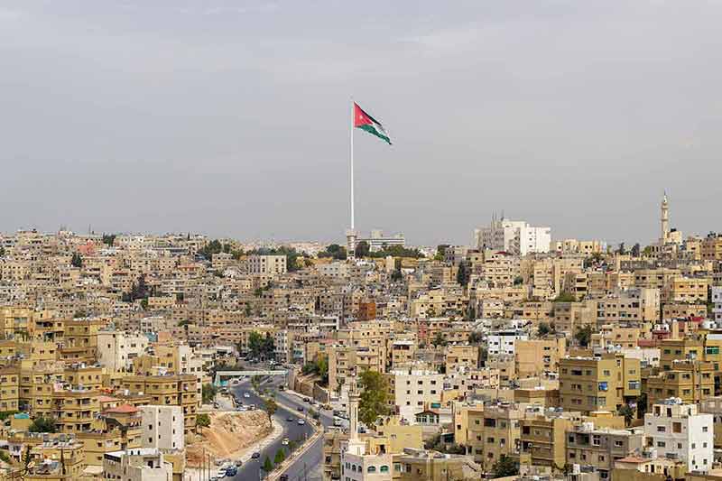 Cityscape With Raghadan Flagpole In Amman