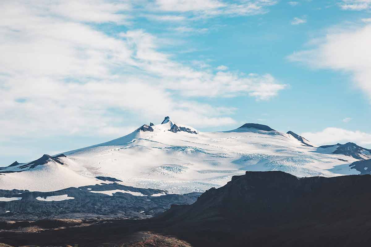 White Glacier Cap Of Snowy Snaefellsjokull Volcano In Iceland