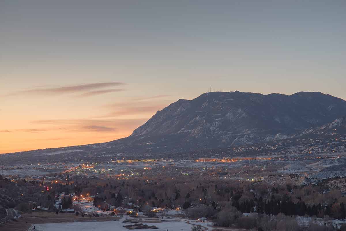 Cheyenne mountain at dusk