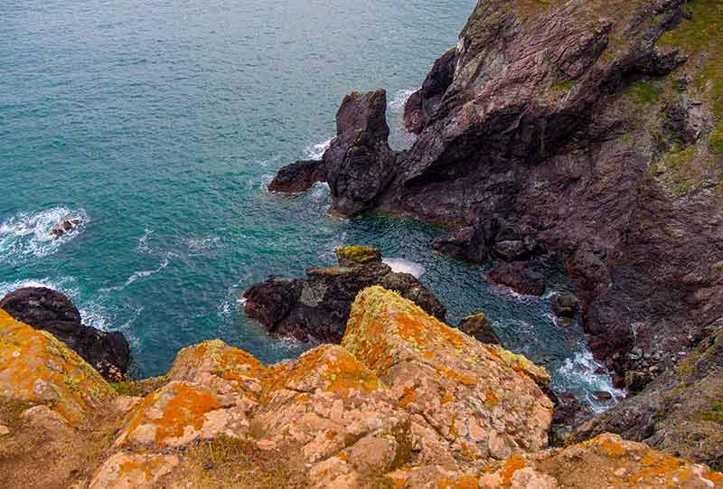 Rocky cliffs in cornwall's beaches in england