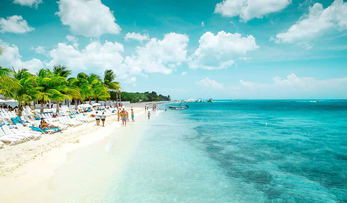 cozumel island mexico rows of sun loungers on the beach