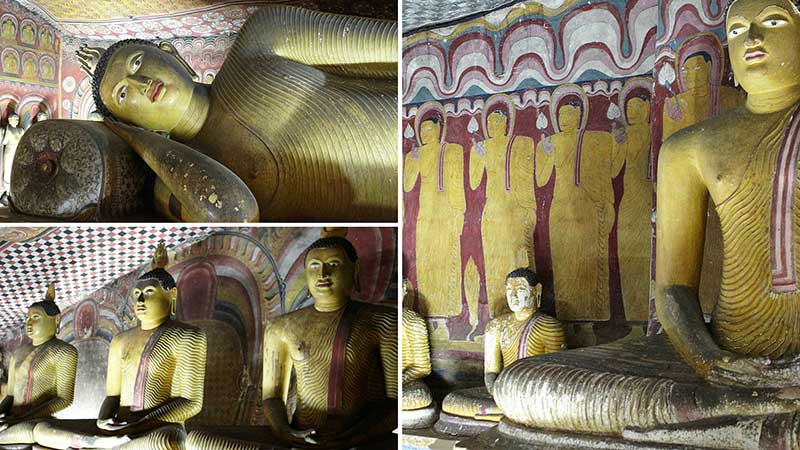 golden temple painting and Buddhist statues
