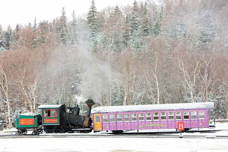 day trips from boston winter train with pink carriage