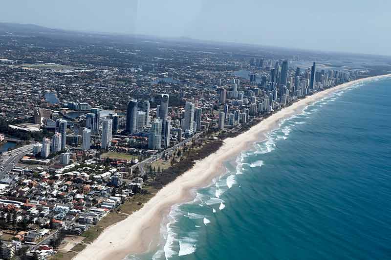 day trips from brisbane by car aerial view of surfers paradise