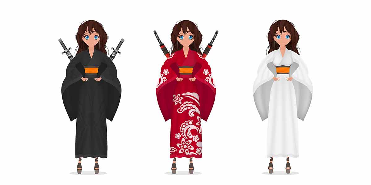 anime girls in kimono