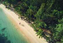 dominican republic beach aerial view of two people