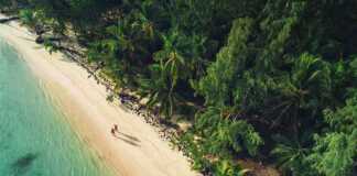 dominican republic beach aerial view of two people