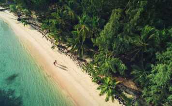 dominican republic beach aerial view of two people