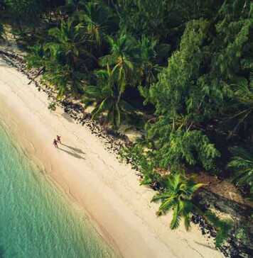 dominican republic beach aerial view of two people