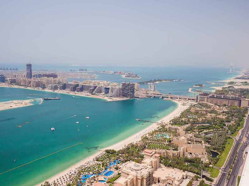 View on residential buildings on Palm Jumeirah island.