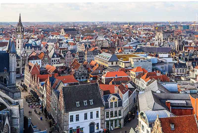 Aerial Panoramic View Of The Historic City Of Ghent