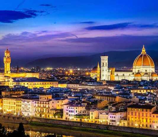 Scenic View Of Florence At Night From Piazzale Michelangelo