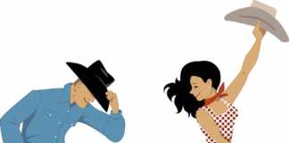 fun things to do in arlington cartoon illustration of cowboy and cowgirl line dancing
