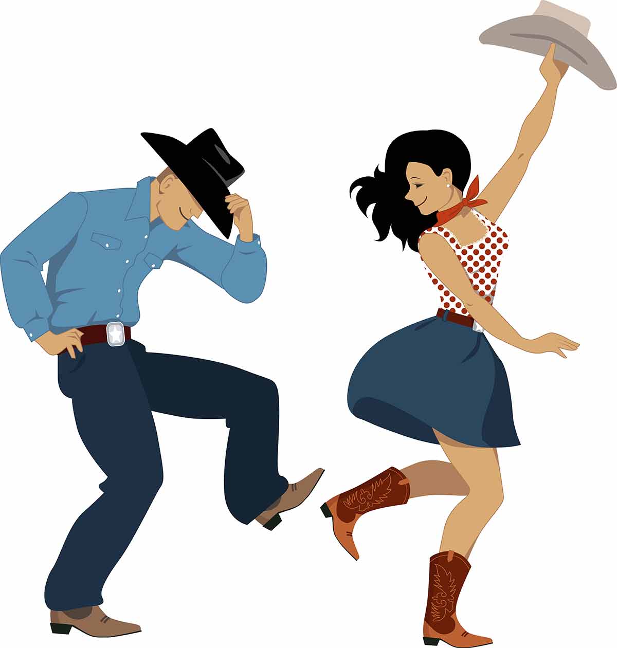 fun things to do in arlington cartoon illustration of cowboy and cowgirl line dancing