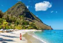 St Lucia, Caribbean, Woman On Vacation At The Tropical Island