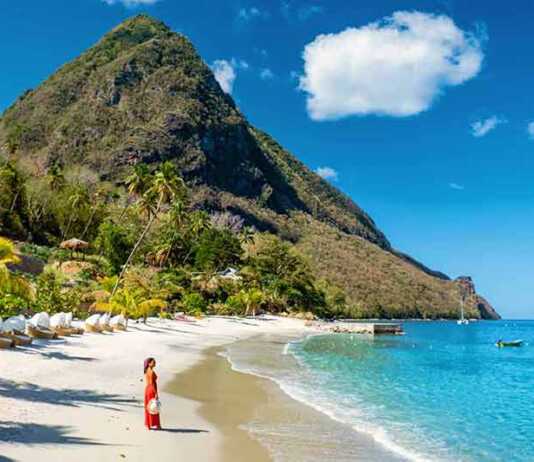 St Lucia, Caribbean, Woman On Vacation At The Tropical Island
