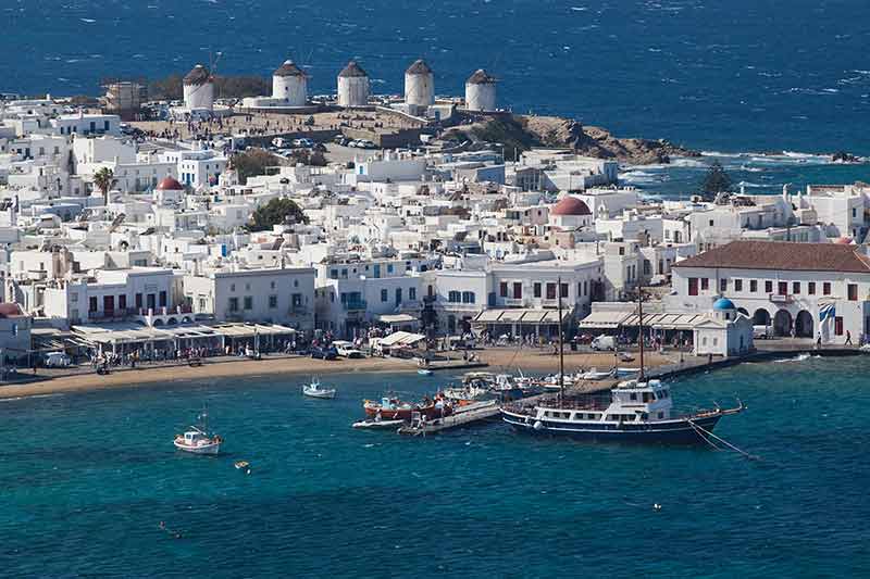 Panoramic View Of The Mykonos Town Harbor
