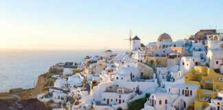 Oia Santorini Greece In The Evening During Sunset