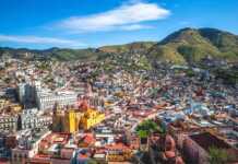 guanajuato mexico aerial view with mountains in the background