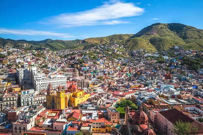 guanajuato mexico aerial view with mountains in the background