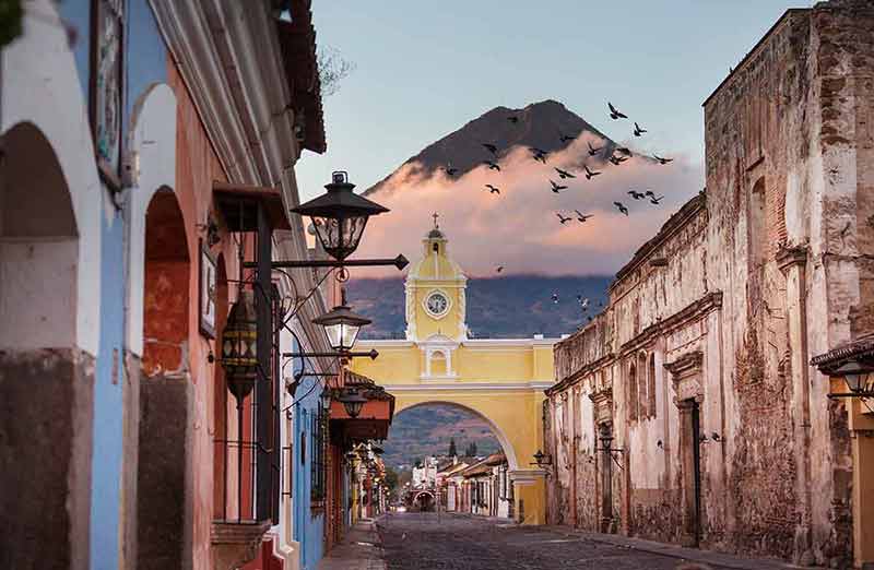 guatemala city landmarks antigua with volcano in the background
