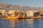 Reed Boat On Island Of Uros At Lake Titicaca Peru