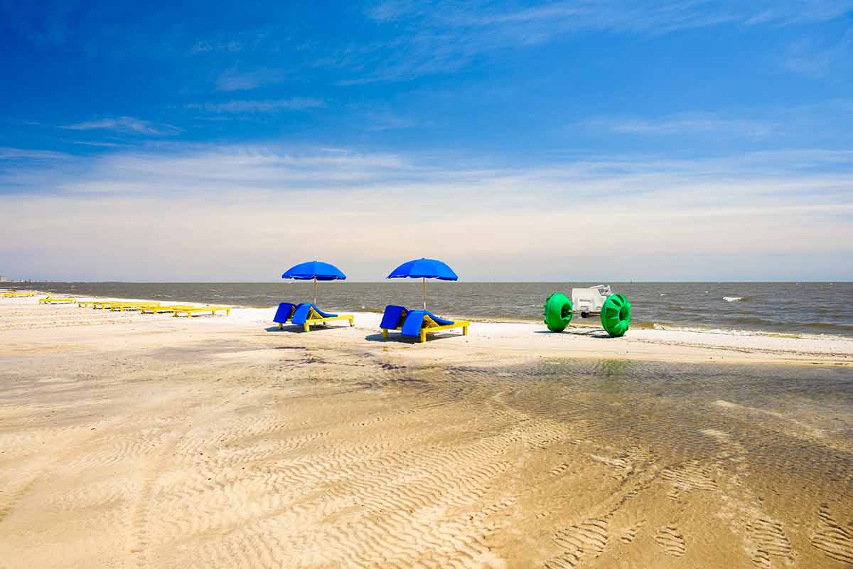 gulfport mississippi beaches lounge chairs and paddle wheel
