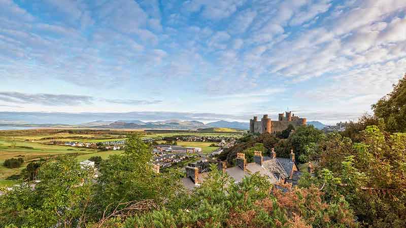 haunted castles in wales view of Harlech Castle and surrounds