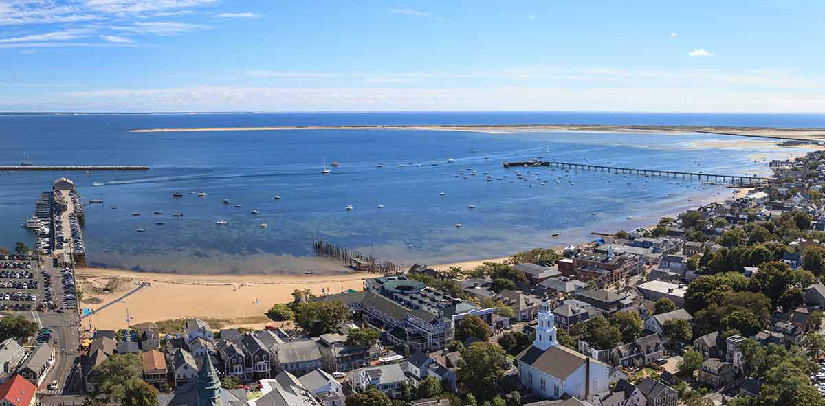 hidden beaches in massachusetts Provincetown city, jetty and beach aerial view