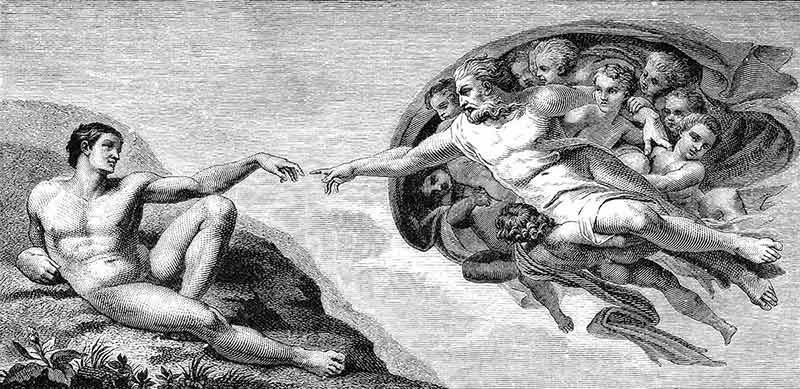 historical landmarks in rome black and white drawing of the creation of man