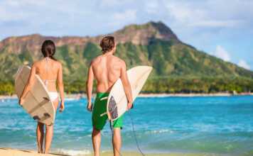 Hawaii Surfers People Relaxing On Waikiki Beach