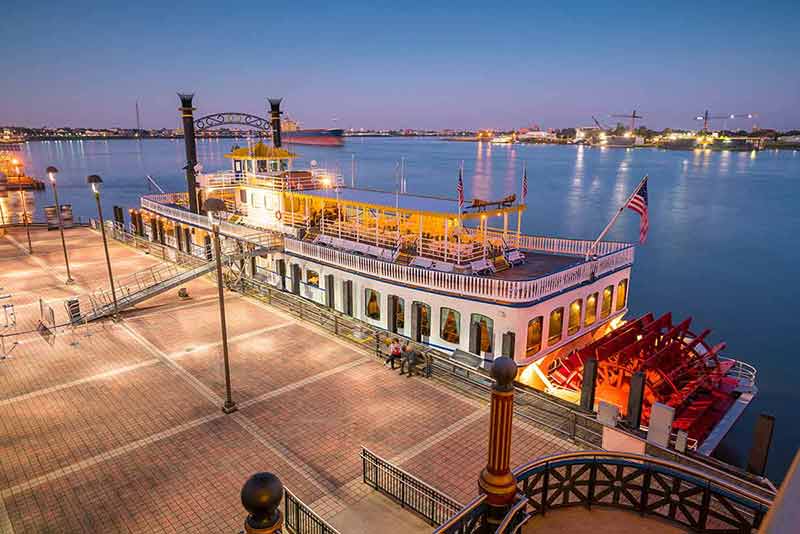New Orleans paddle steamer at night